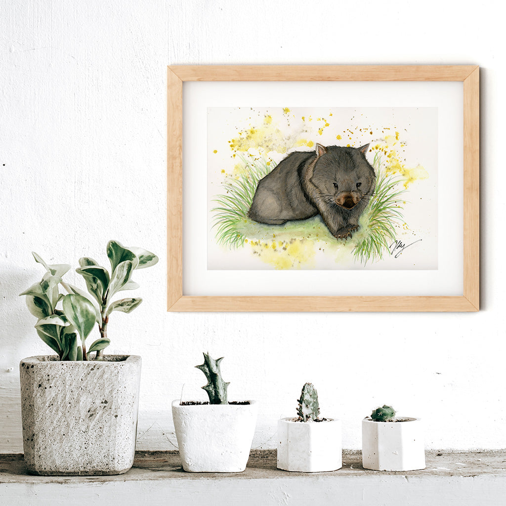 Wombat watercolour art print inspired by Australian wildlife